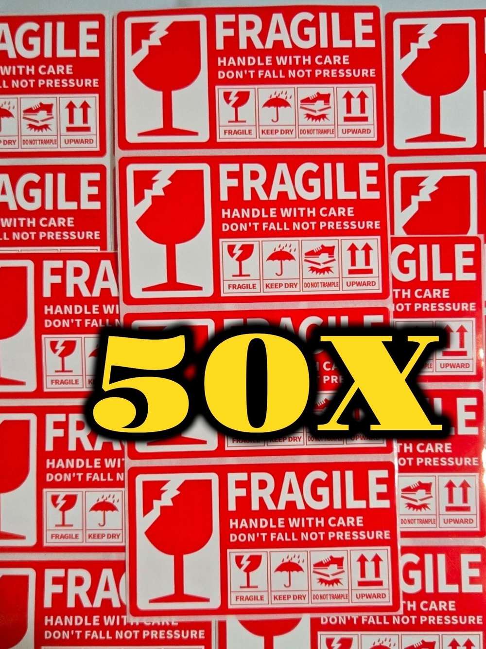 Fragile Handle With Care Red Stickers - 50 Pack